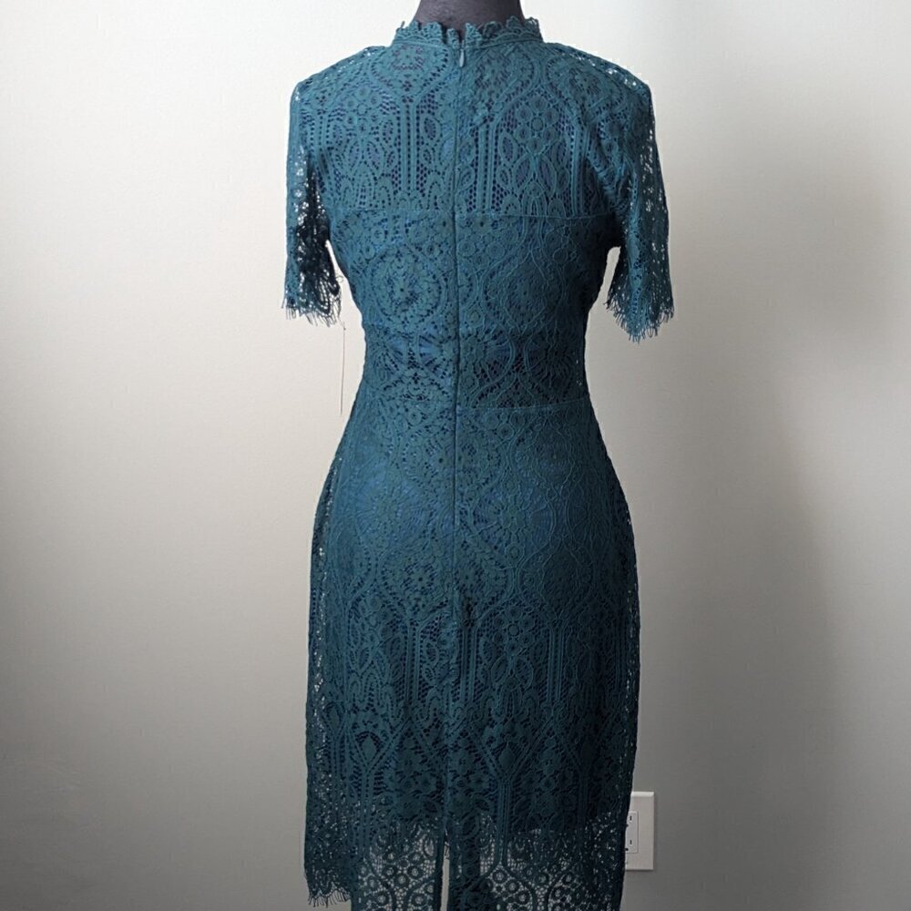 NWT Elegant Wedding Guest Lace Dress GreenShort Sleeve Dress -- Size M - Picture 6 of 12